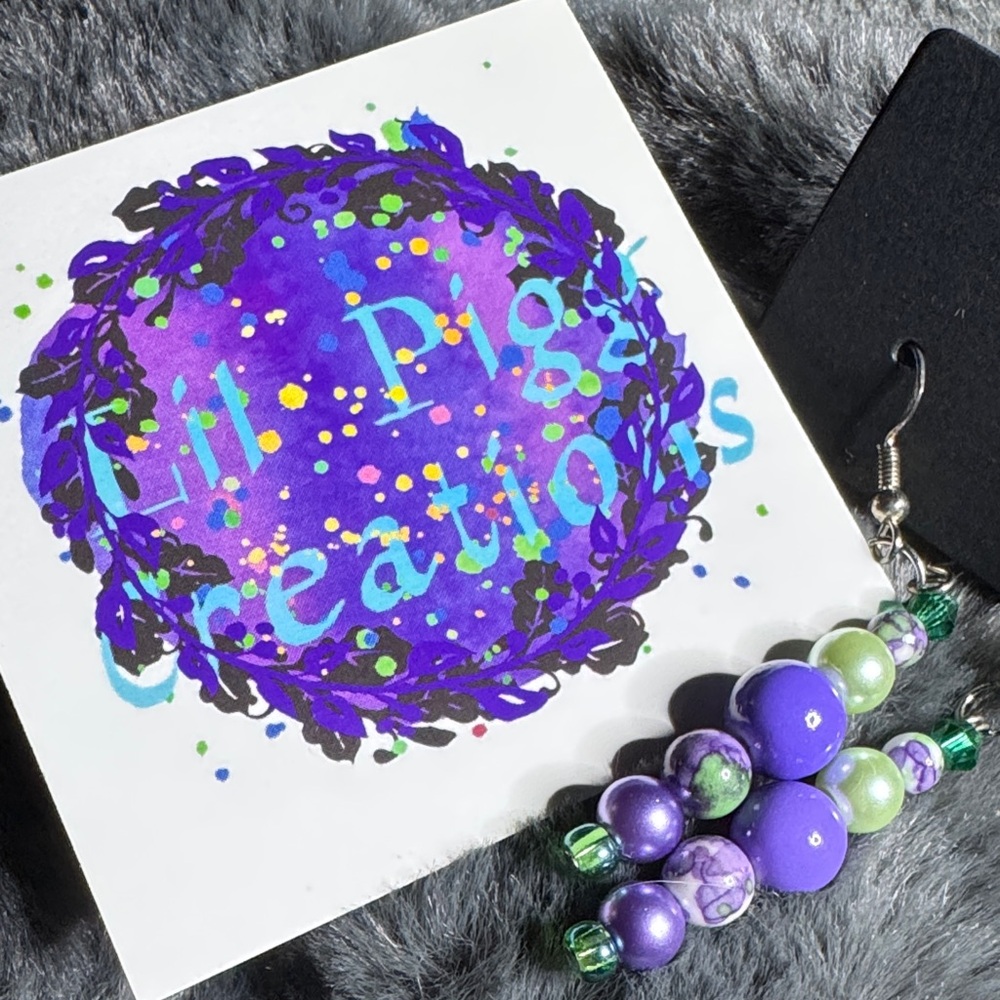 Purple and Green Beaded Earrings